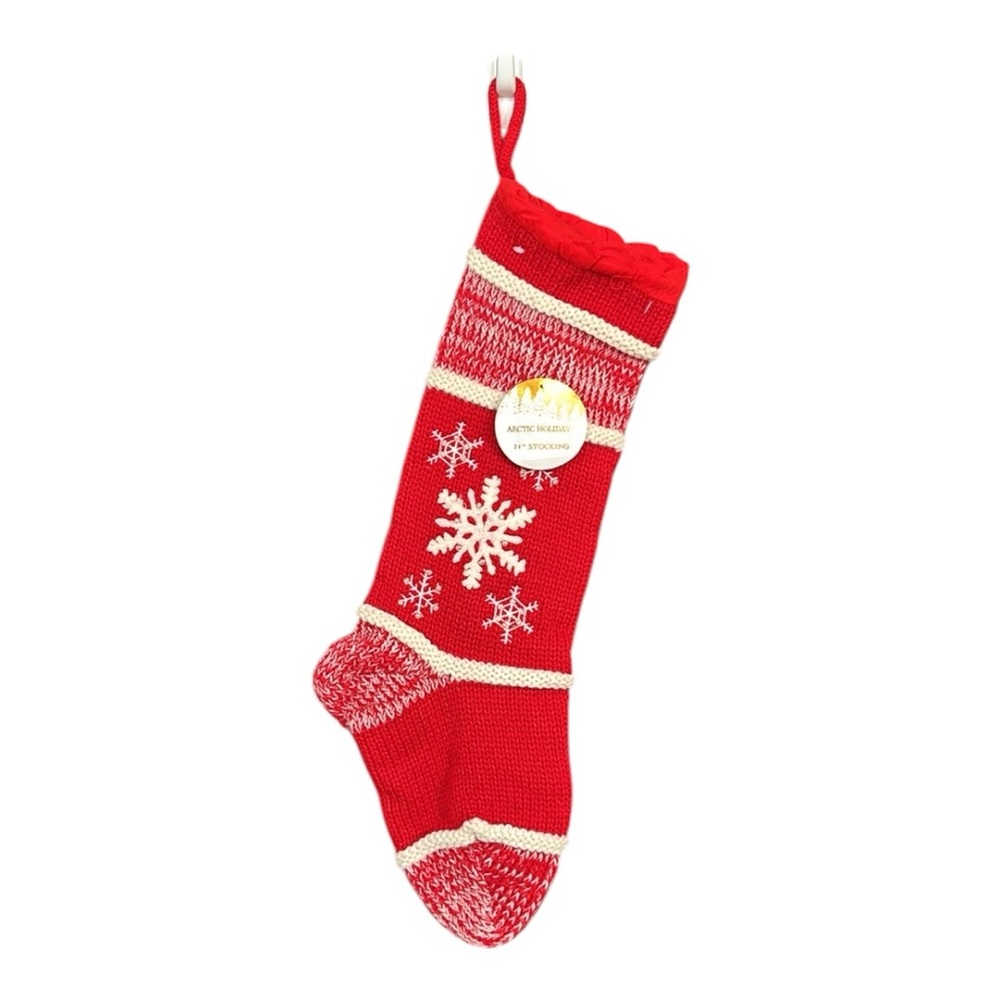 Artic Holiday 21" Red Holiday Stocking with Snowflake Design